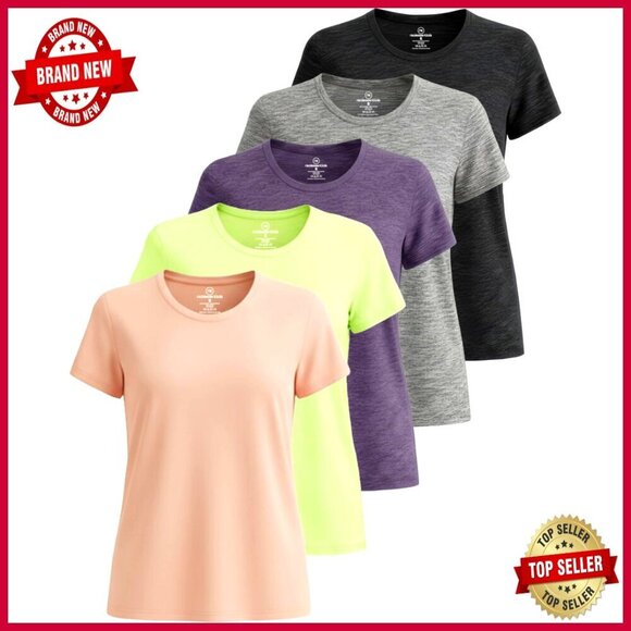 Tops - 5 Pack Women's Moisture-Wicking Active T-Shirts, Plus Size Available